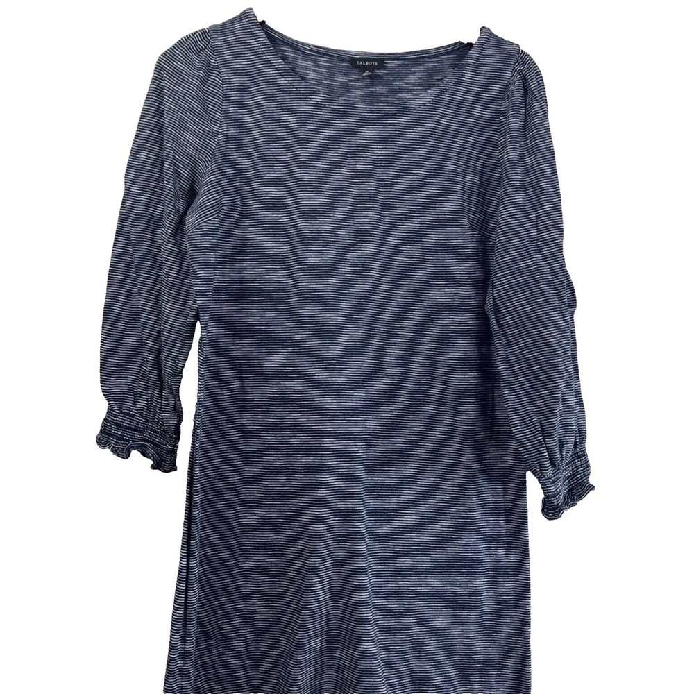 Talbots Dress Women's Blue White Striped 3/4 Sleeve Size Medium - Picture 2 of 11